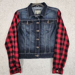 YMI Jeans Denim Jacket w/Flannel Sleeves‎ Women's Size Large